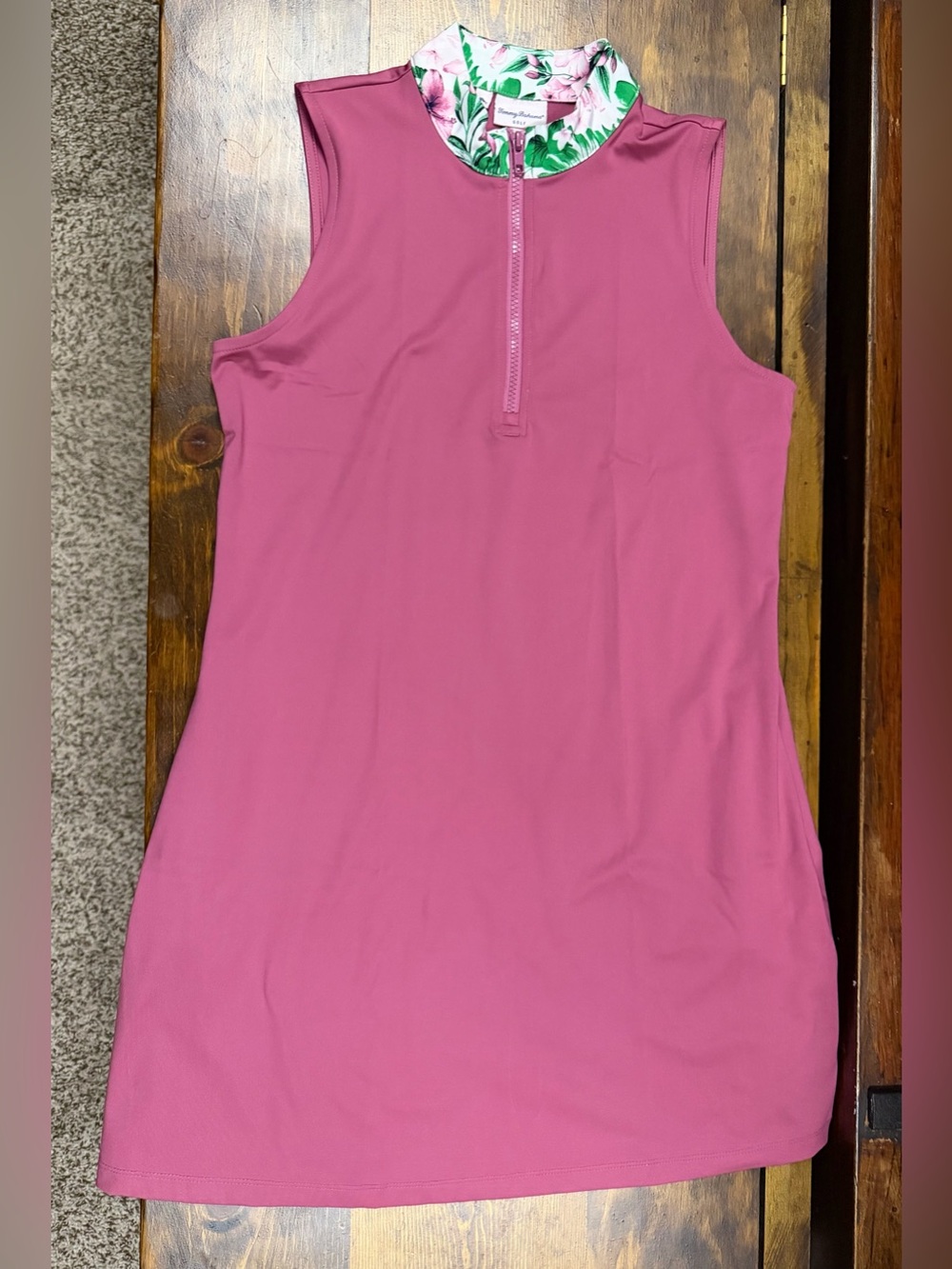 Tommy Bahama Pink Sleeveless Zip-Front Tank Dress with Floral Trim